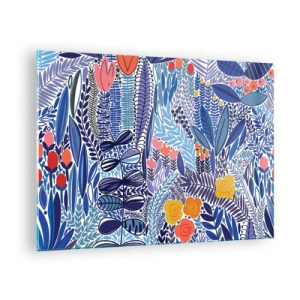 Obraz na skle - Farebná rastlinná kompozícia v tropickom štýle - 70x50cm - Havajská záhrada - Moderná nástenná dekorácia do obývacej izby a spálne ARTTOR
