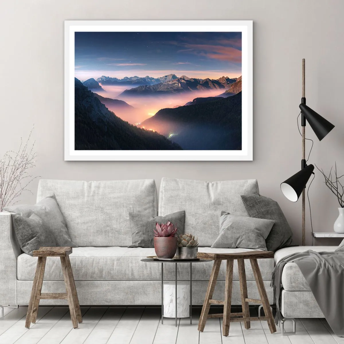 Plagát v bielom ráme - Svetlo v údoliach - 50x40 cm