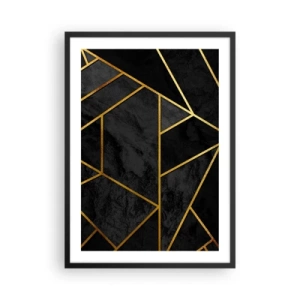 Plagát v čiernom ráme - Geometrické vzory v zlatej farbe na čiernom pozadí - 50x70cm - Temnota a svetlo - Moderná nástenná dekorácia do obývacej izby a spálne ARTTOR