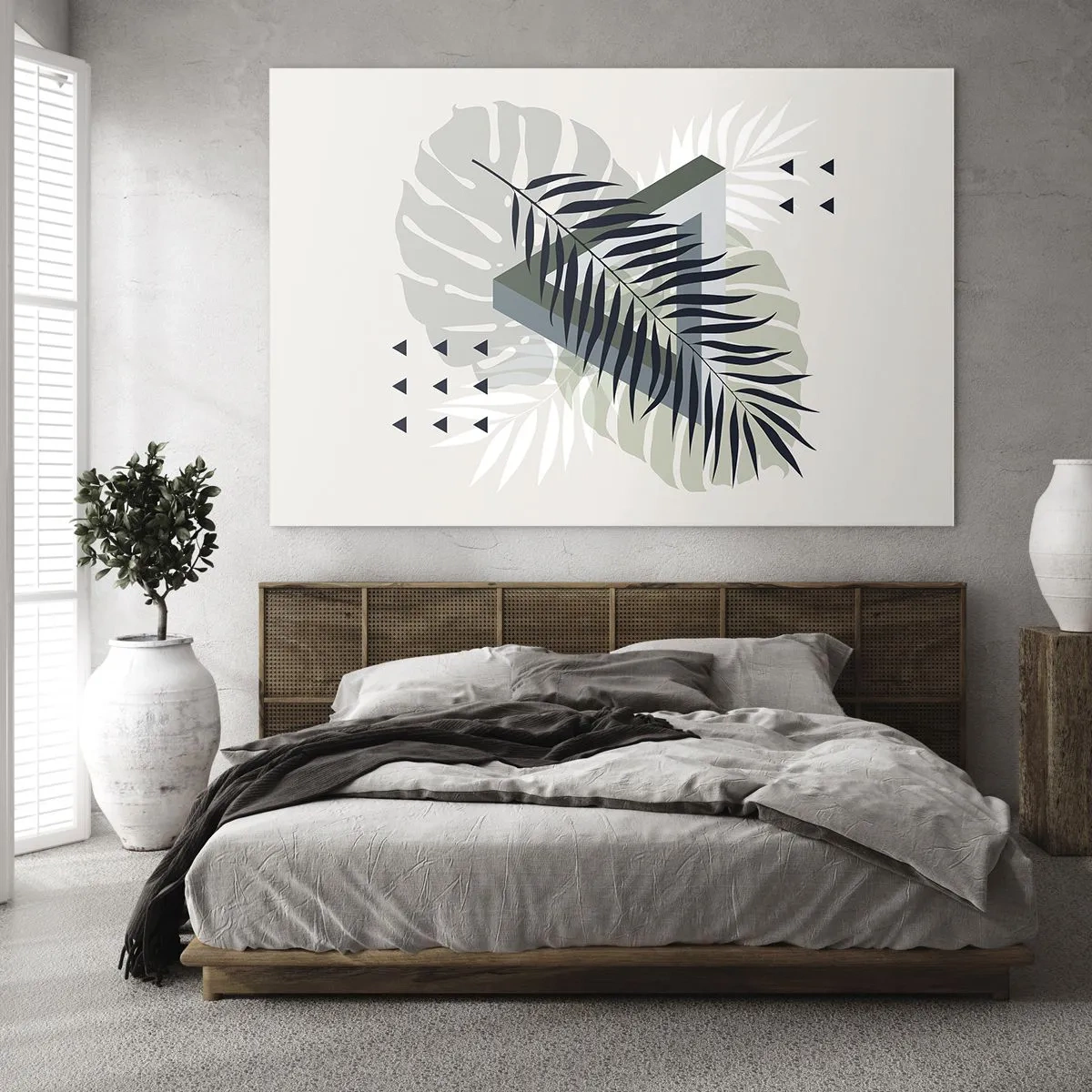 Obraz na skle - Moderná geometrická listová kompozícia - 70x50cm - Príroda a geometria – dva poriadky? - Moderná nástenná dekorácia do obývacej izby a spálne ARTTOR