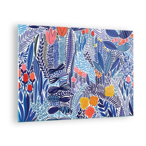 Obraz na skle - Farebná rastlinná kompozícia v tropickom štýle - 70x50cm - Havajská záhrada - Moderná nástenná dekorácia do obývacej izby a spálne ARTTOR
