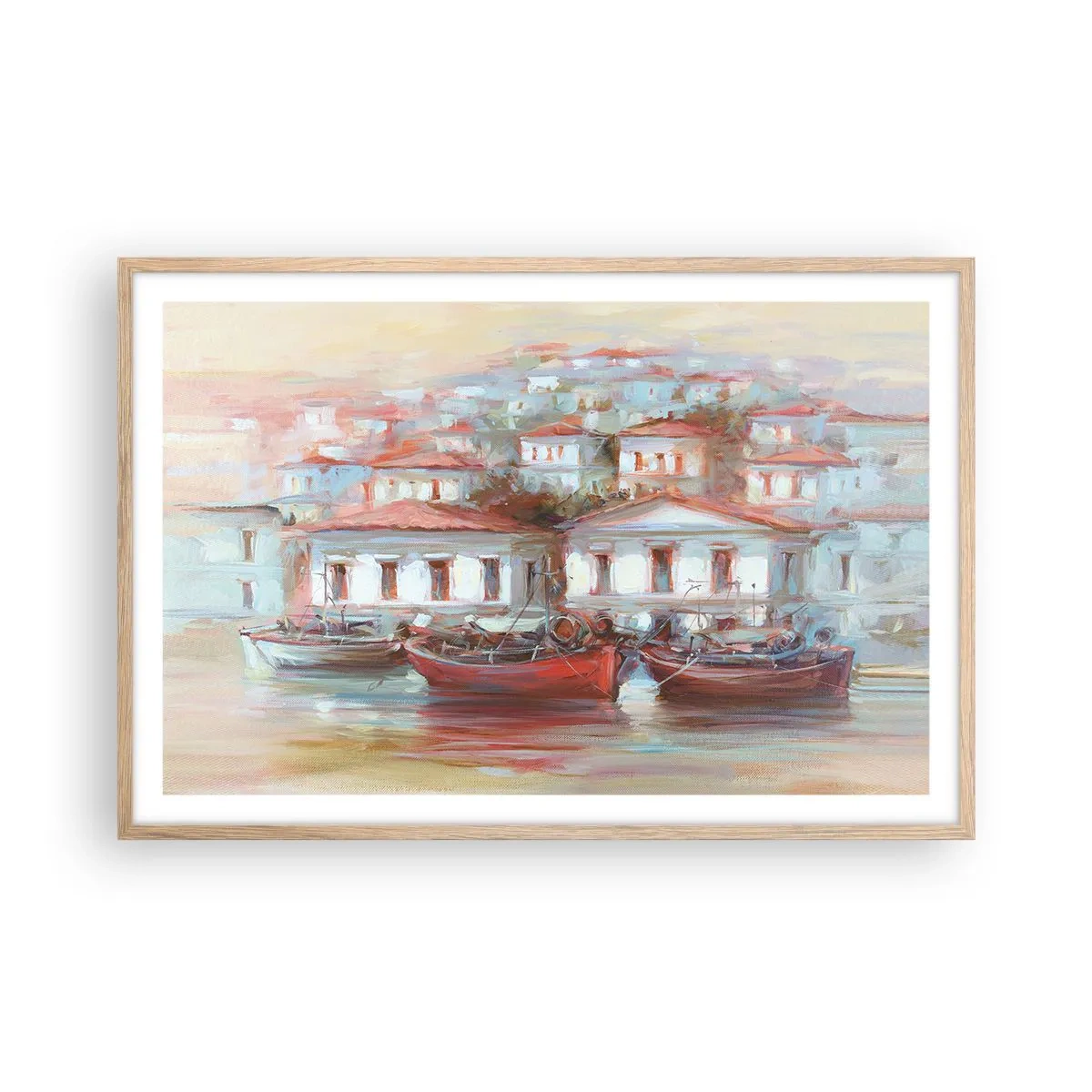 Plagát v ráme zo svetlého duba - Šťastné mestečko - 91x61 cm