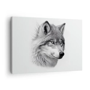 Obraz na plátne - Realistický portrét vlka v odtieňoch sivej. - 70x50cm - Alfa – bezpochyby - Moderná nástenná dekorácia do obývacej izby a spálne ARTTOR