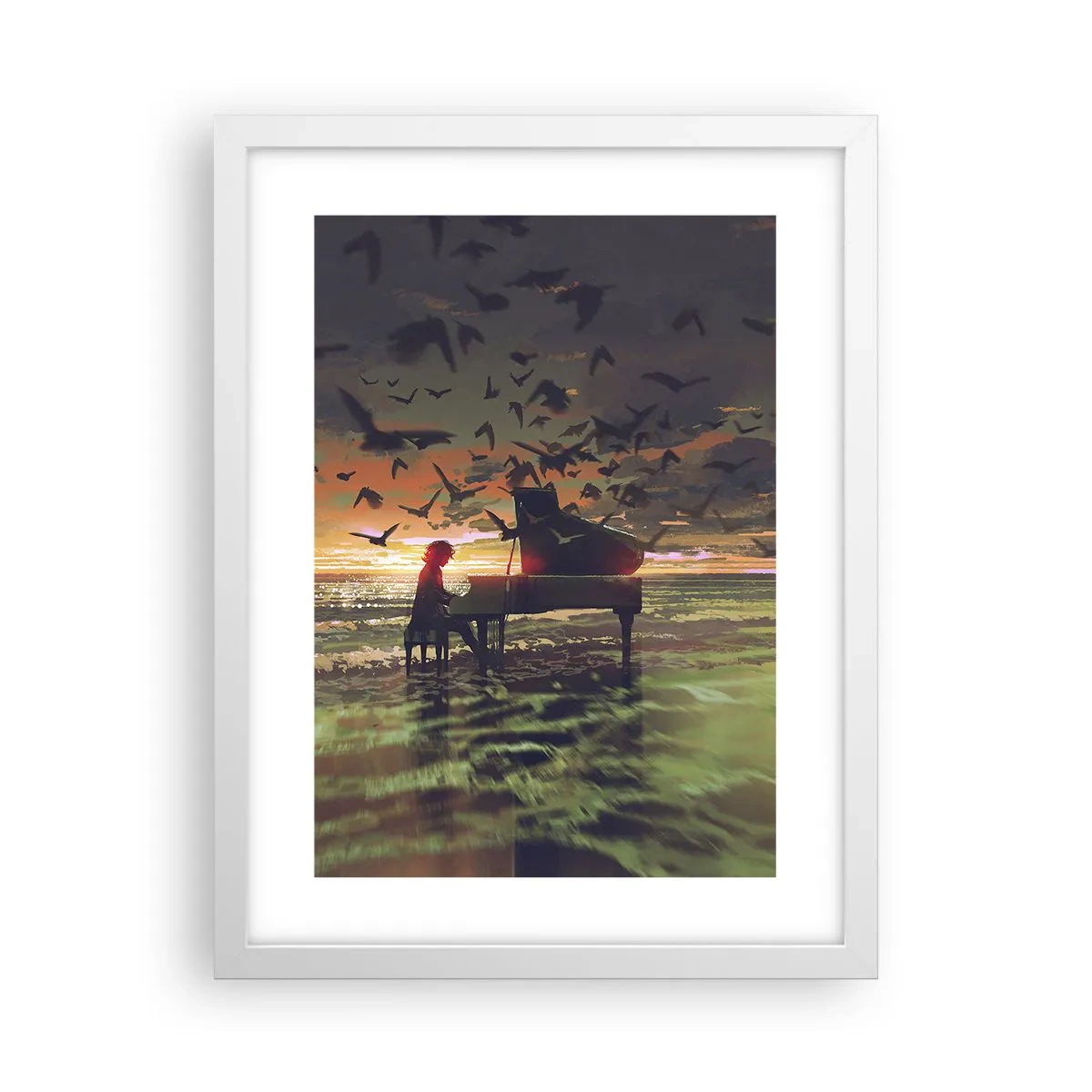Plagát v bielom ráme - Koncert na piano a vlny - 30x40 cm