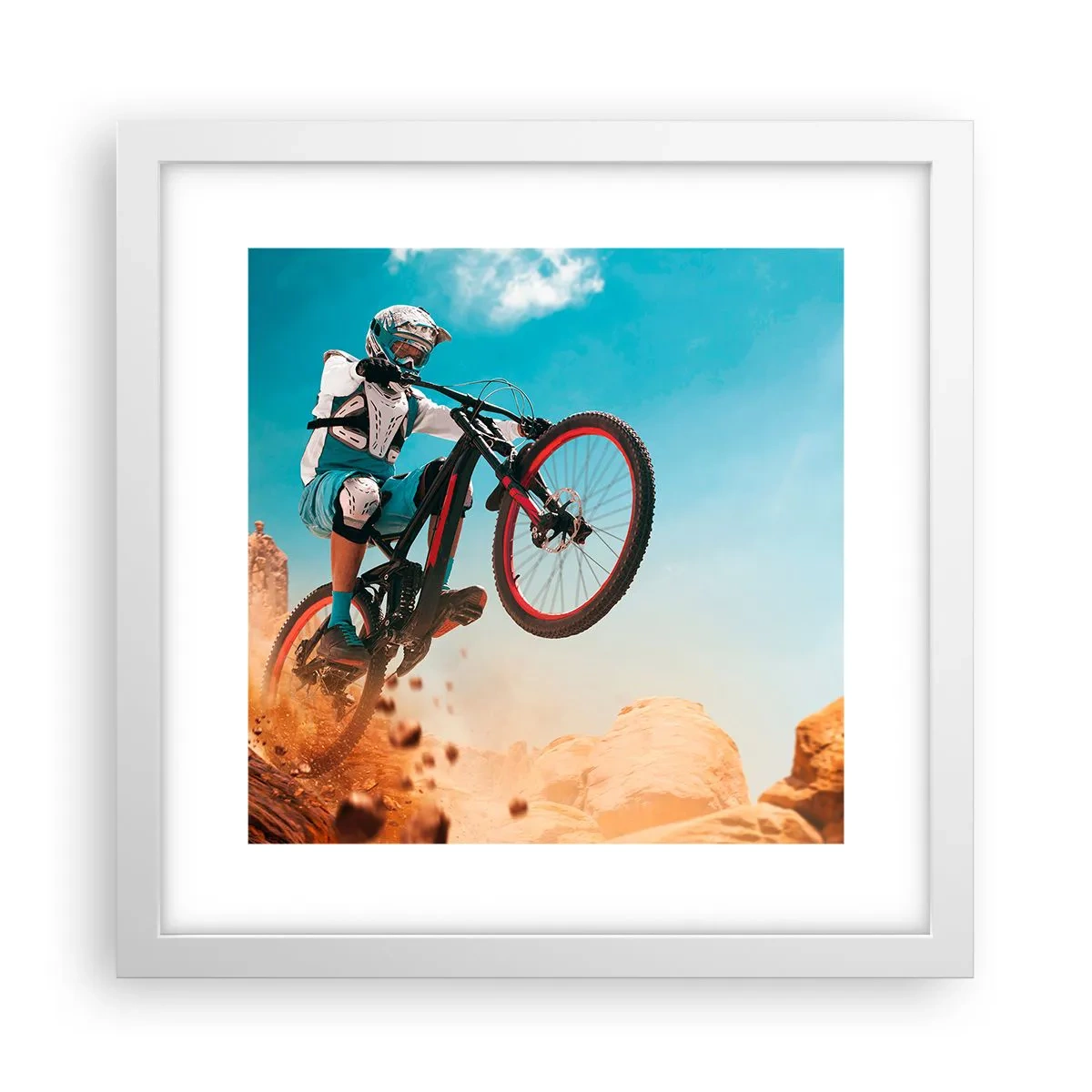 Plagát v bielom ráme - Cyklistický démon šialenstva - 30x30 cm