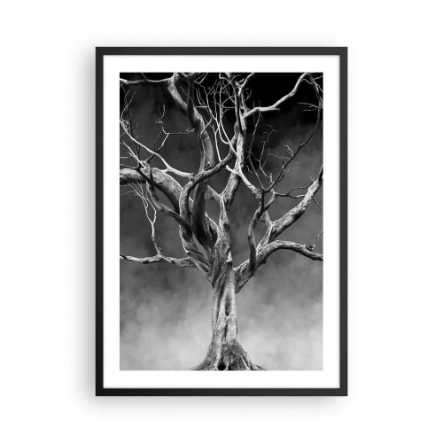 Plagát v čiernom ráme - Čiernobiely obrázok stromu na pozadí hmly - 50x70cm - Pôvodné a sväté - Moderná nástenná dekorácia do obývacej izby a spálne ARTTOR