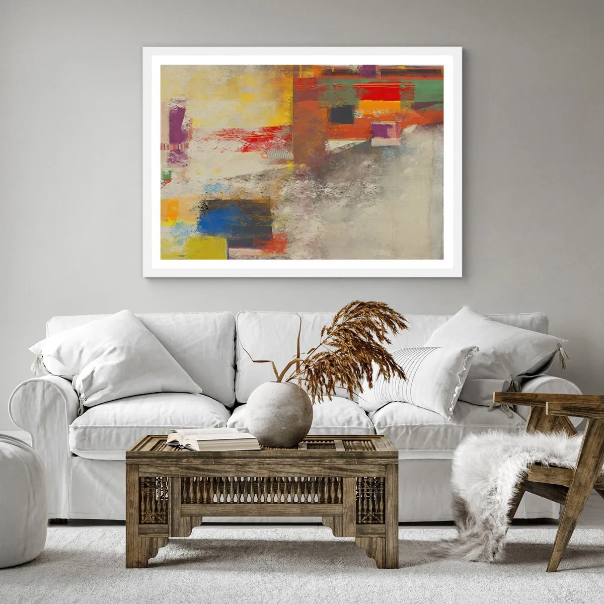 Plagát v bielom ráme - Geometria farieb - 60x60 cm