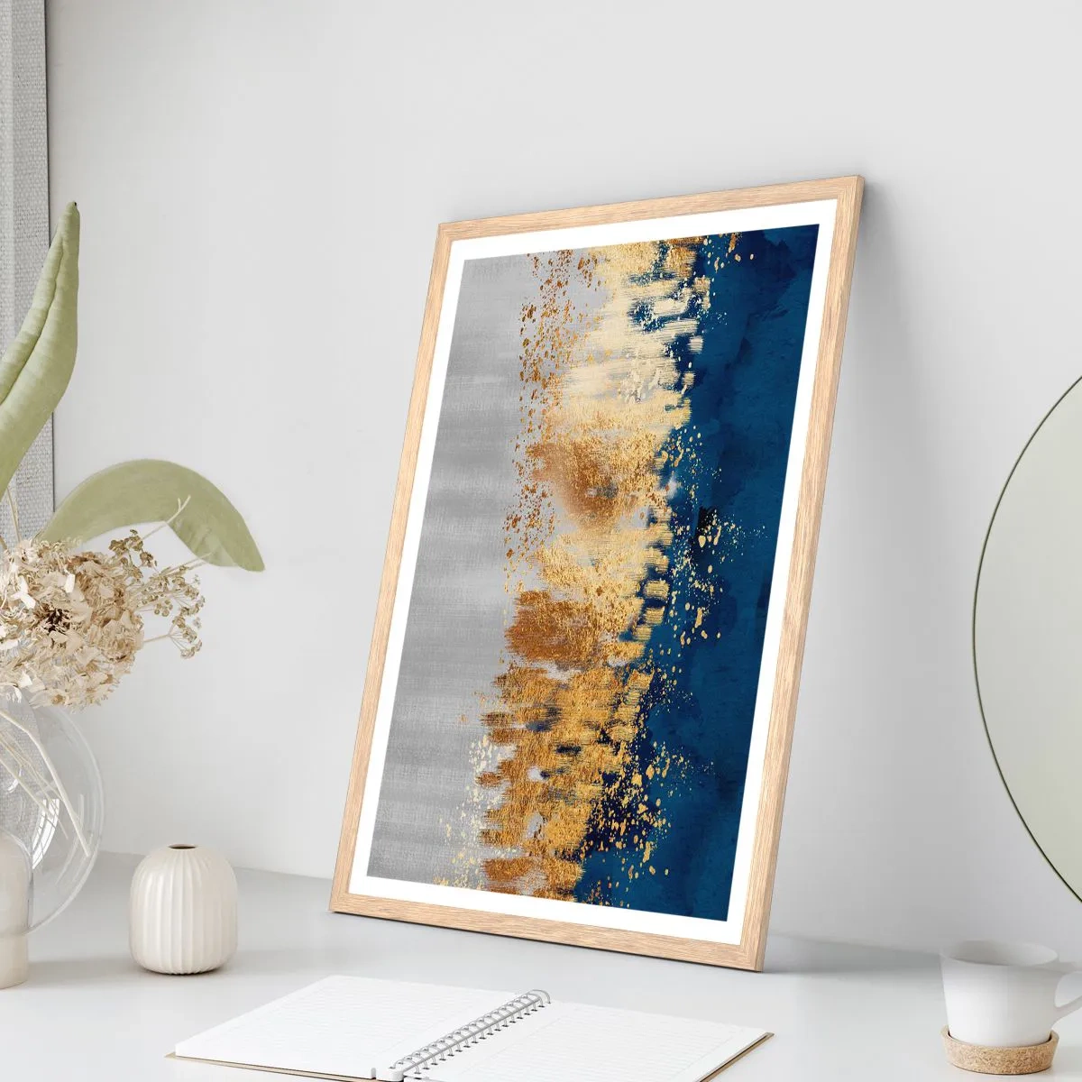 Plagát v ráme zo svetlého duba - Moderná kompozícia s iskrou - 40x50 cm