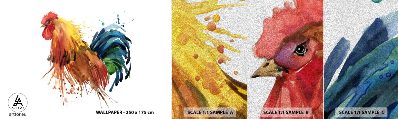 Vzorka fototapety Premium Sand - Kráľovský šat, kráľovská pýcha - Kohút, Grafika, Chov - 100x30 cm