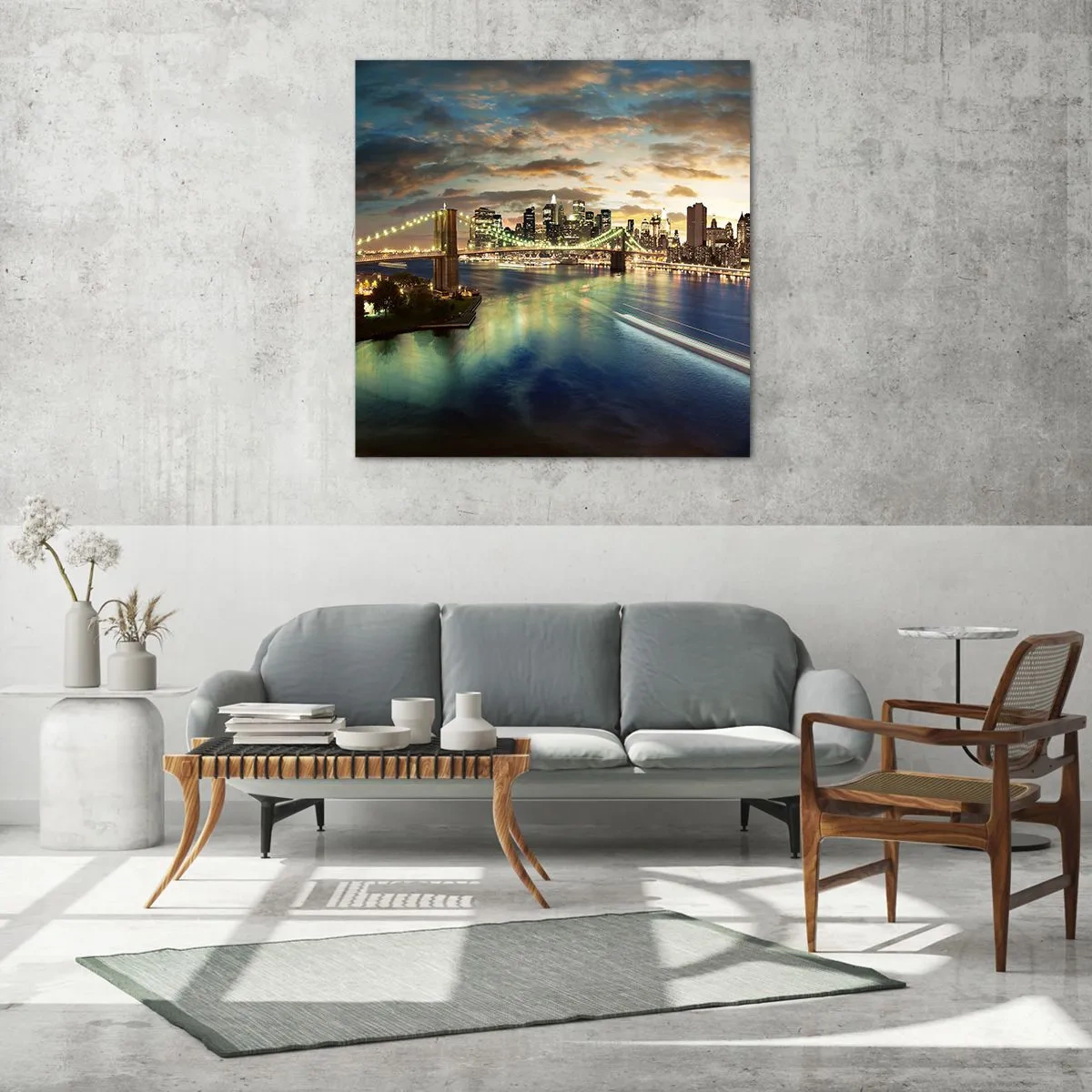 Obraz na skle - Žiarivý večer nad Manhattanom - 70x70 cm