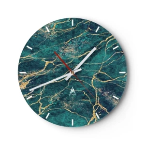 Nástenné hodiny - Zelený a zlatý vzor pripomínajúci minerál so zlatými žilami - 30x30cm - Zlatá žila - Moderná nástenná dekorácia do obývacej izby, kuchyne a spálne ARTTOR