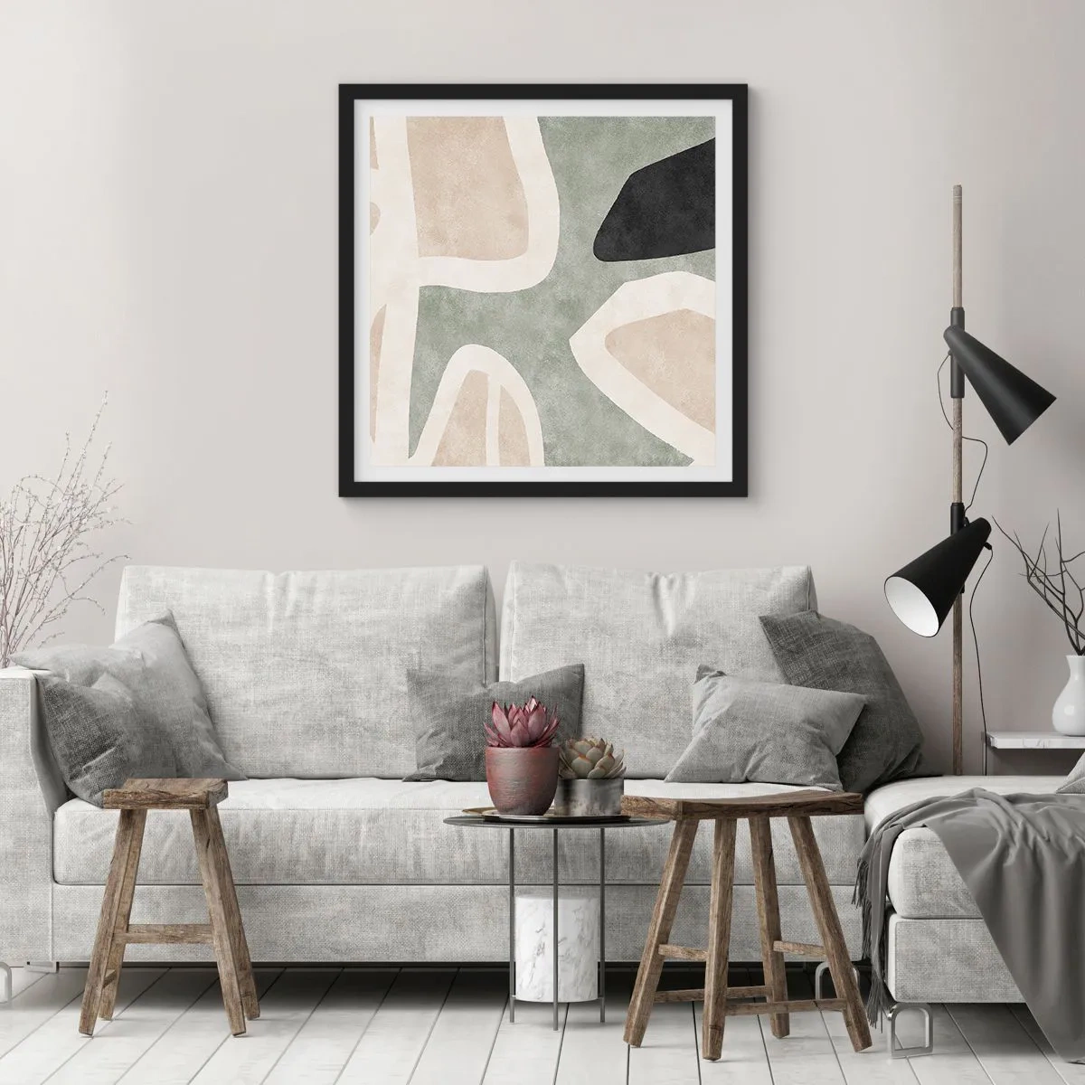 Plagát v čiernom ráme - Kompozícia s čiernym motívom - 60x60 cm
