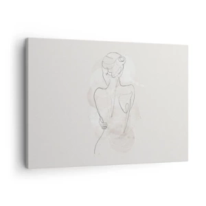 Obraz na plátne - Minimalistická skica ženskej siluety na svetlom pozadí. - 70x50cm - Ako citlivý nástroj - Moderná nástenná dekorácia do obývacej izby a spálne ARTTOR