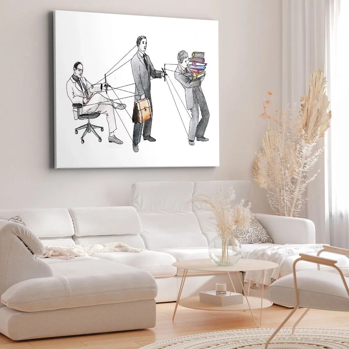Obraz na plátne - Ilustrácia znázorňujúca ľudí ovládaných ako bábky. - 70x50cm - Každý má svojho pána - Moderná nástenná dekorácia do obývacej izby a spálne ARTTOR