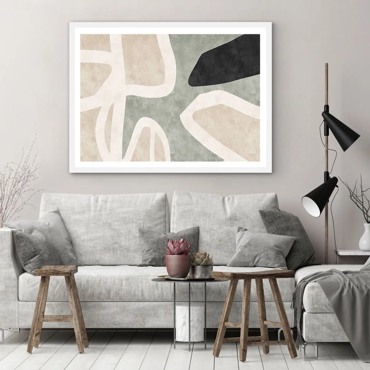 Plagát v bielom ráme - Kompozícia s čiernym motívom - 100x70 cm