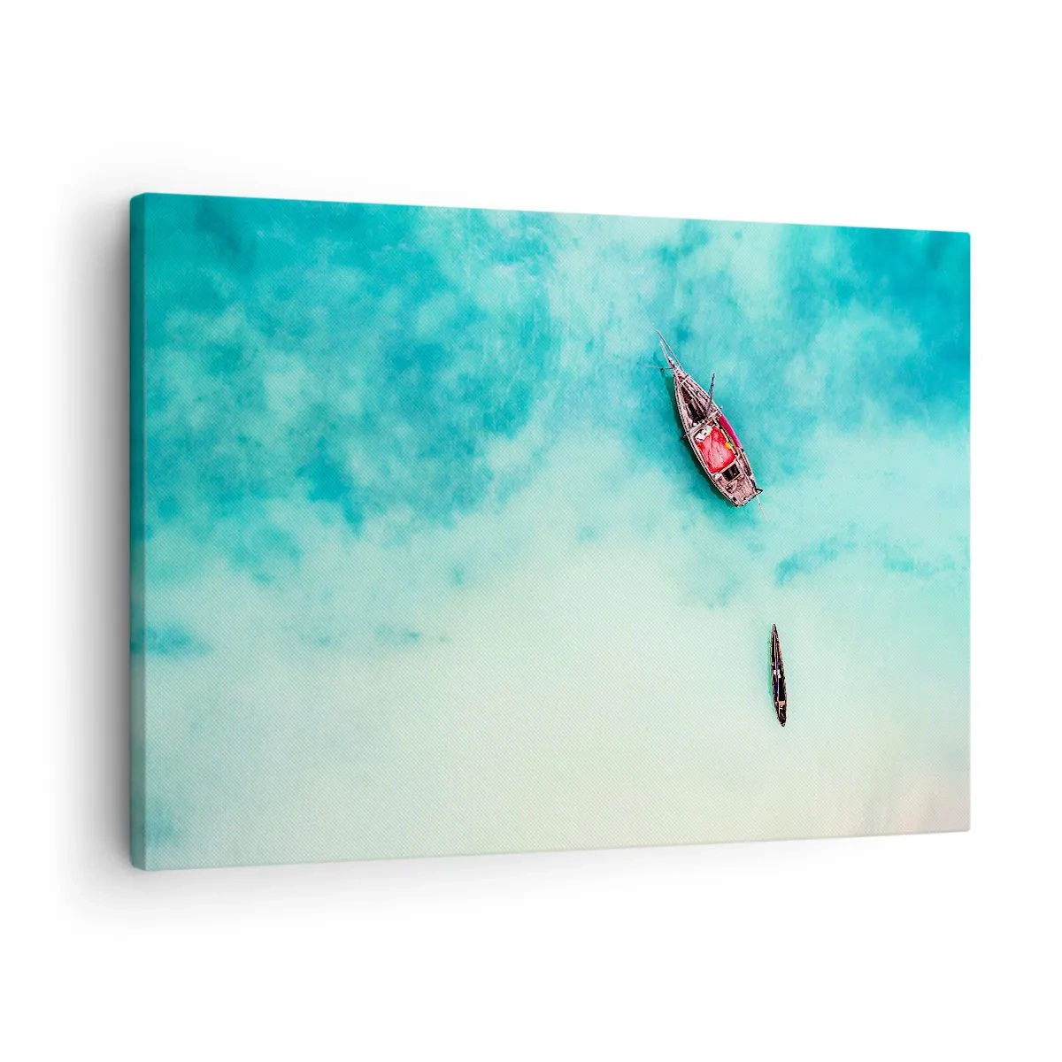 Obraz na plátne - Lode na tyrkysovej vode z vtáčej perspektívy - 70x50cm - Pretože na plážach Zanzibaru, keď je prebytok vody… - Moderná nástenná dekorácia do obývacej izby a spálne ARTTOR
