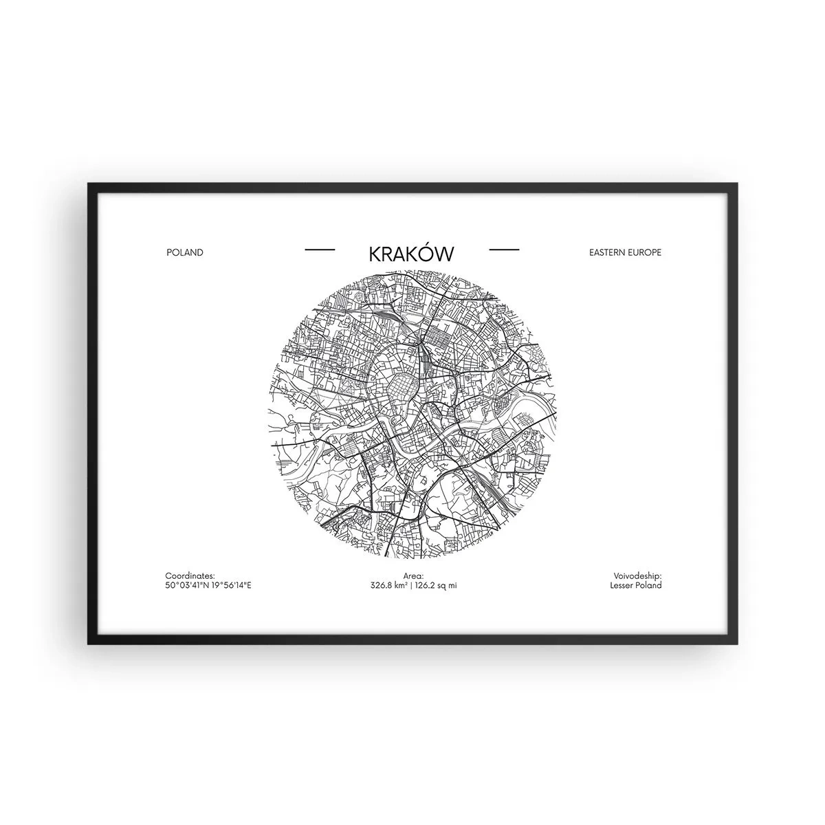 Plagát v čiernom ráme - Anatómia Krakova - 100x70 cm