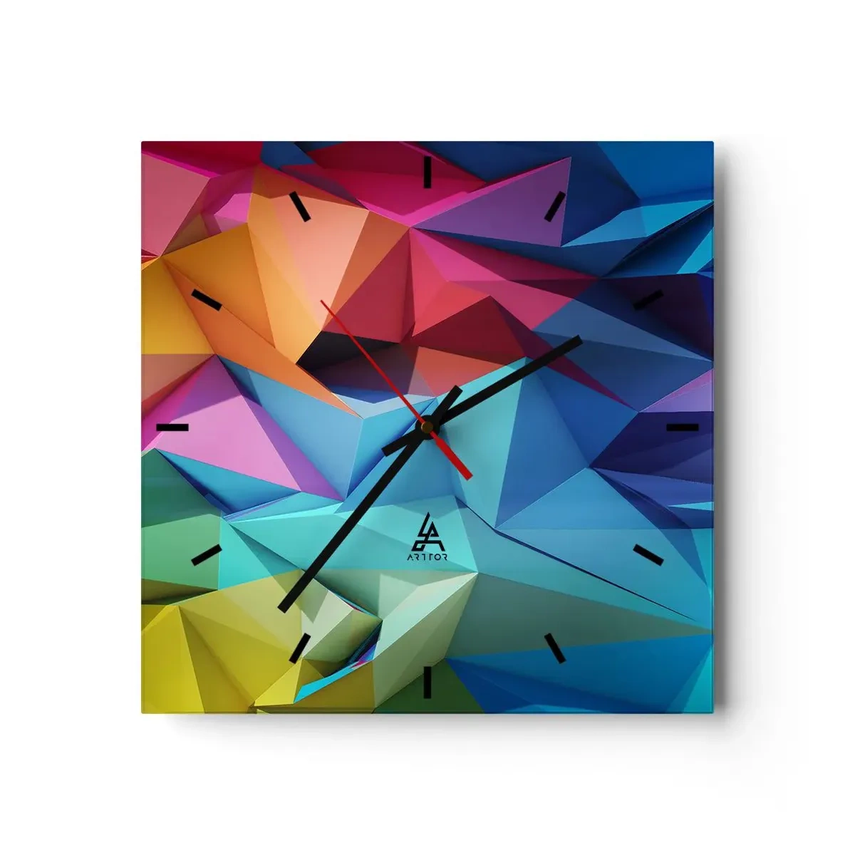 Nástenné hodiny - Dúhové origami - 30x30 cm
