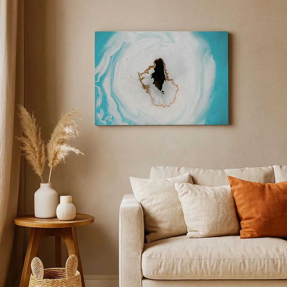 Obraz na plátne - Abstraktný geódový motív v odtieňoch tyrkysovej, bielej a zlatej - 70x50cm - Preniknúť dovnútra - Moderná nástenná dekorácia do obývacej izby a spálne ARTTOR