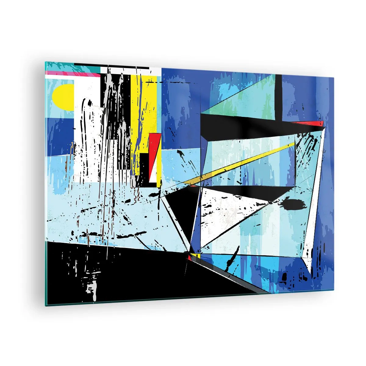 Obraz na skle - Abstraktná geometrická kompozícia v odtieňoch modrej - 70x50cm - Pozerať sa na svet z uhla… - Moderná nástenná dekorácia do obývacej izby a spálne ARTTOR