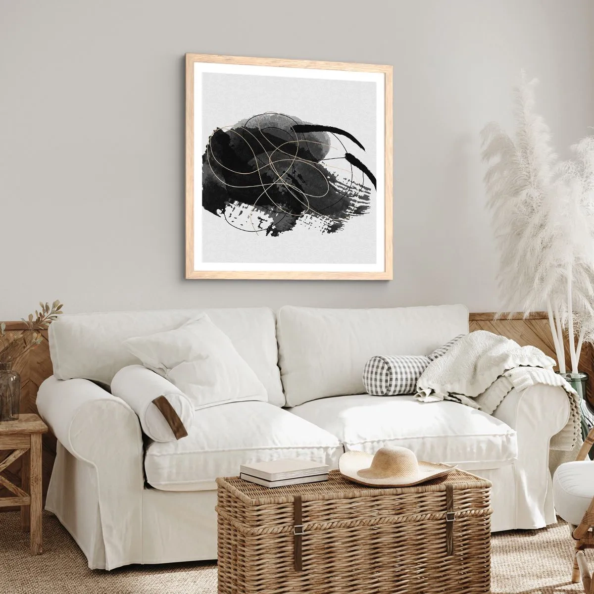 Plagát v ráme zo svetlého duba - Upletené z čiernej - 60x60 cm