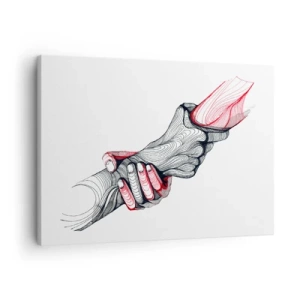 Obraz na plátne - Umelecké ruky držiace sa za seba v minimalistickom štýle - 70x50cm - Ste v dobrých rukách - Moderná nástenná dekorácia do obývacej izby a spálne ARTTOR