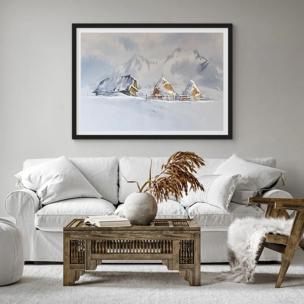 Plagát v čiernom ráme - V zasneženom údolí - 100x70 cm