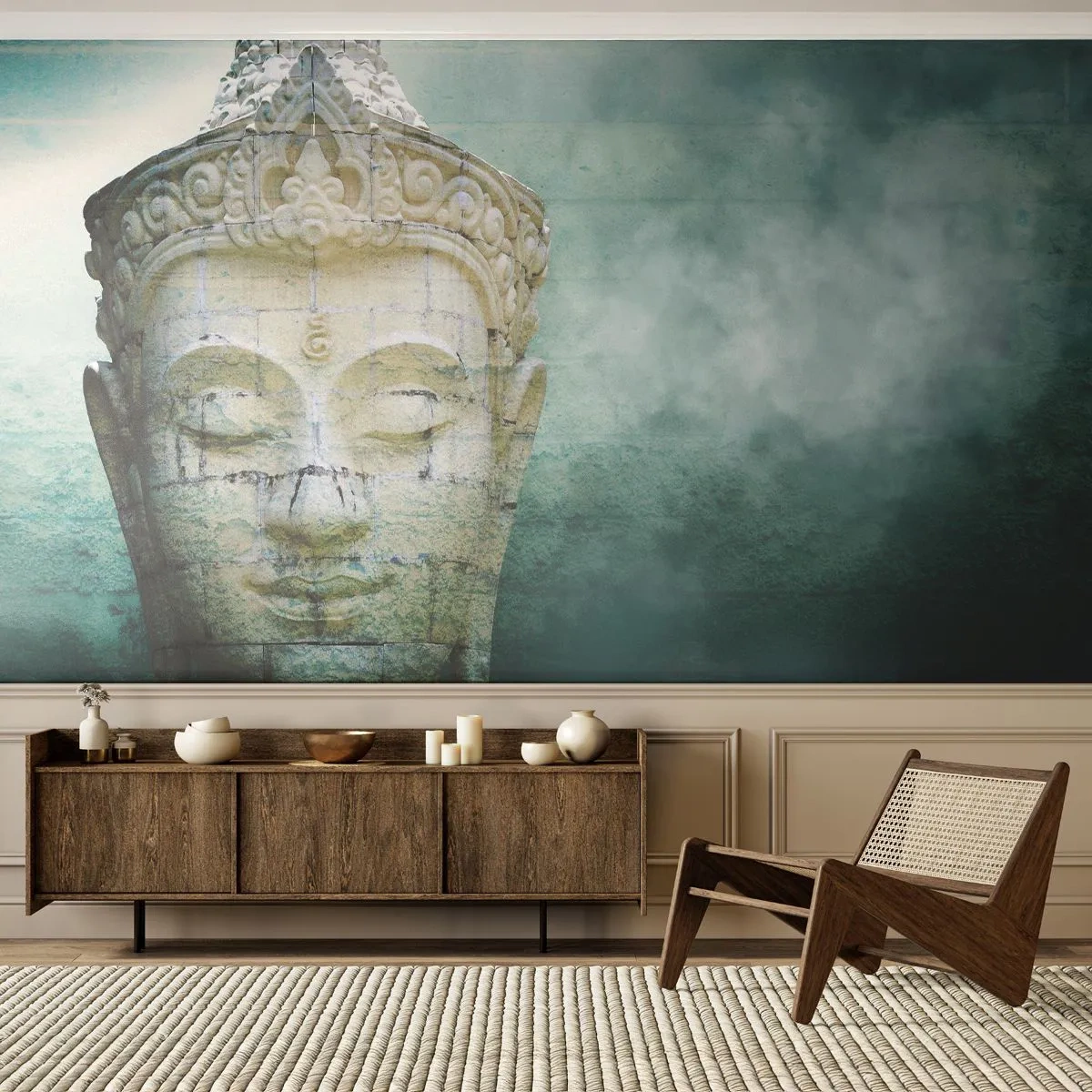 Samolepiaca Fototapeta Deluxe Sticker - Hľadajúc svetlo - Budha, Socha Budhu, Ázie - 250x175 cm