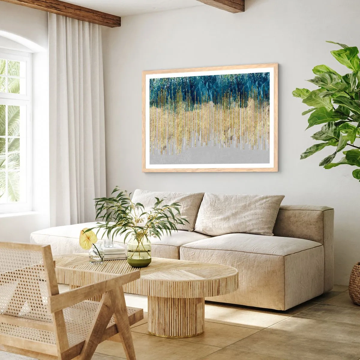 Plagát v ráme zo svetlého duba - Pozlátená hranica - 70x50 cm