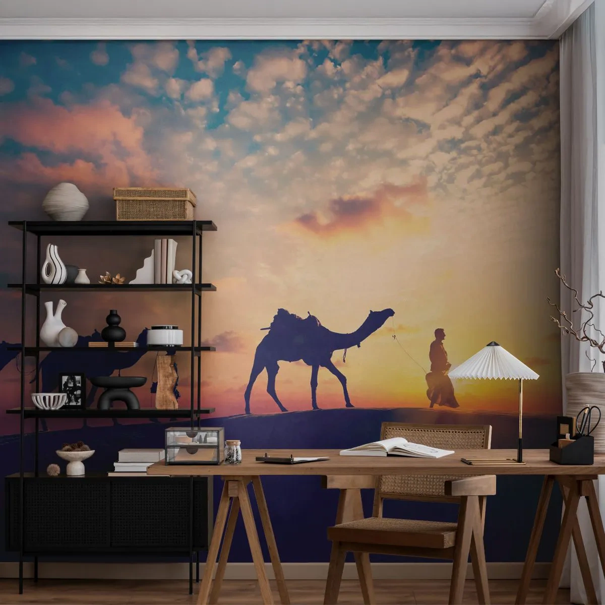 Samolepiaca Fototapeta Deluxe Sticker - Tajomný duch orientu - Krajina, Púšť, Camel - 250x175 cm