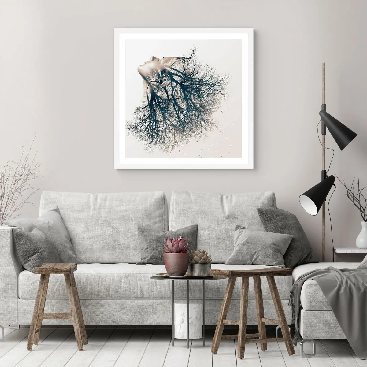 Plagát v bielom ráme - Očarená šepotom stromu - 50x50 cm