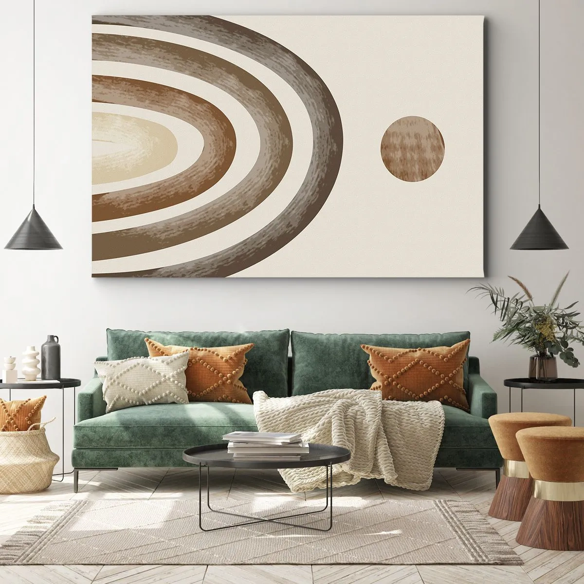 Obraz na plátne - Geometrický planetárny motív v odtieňoch hnedej - 70x50cm - V ďalekej galaxii - Moderná nástenná dekorácia do obývacej izby a spálne ARTTOR