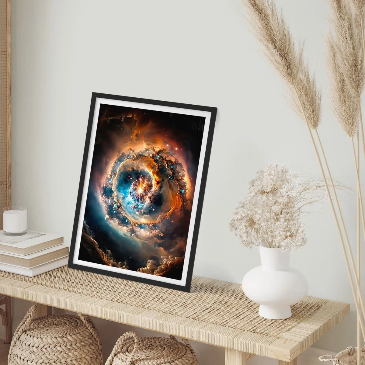 Plagát v čiernom ráme - Kozmická explózia svetla a energie v galaktickom priestore. - 50x70cm - Začiatok - Moderná nástenná dekorácia do obývacej izby a spálne ARTTOR