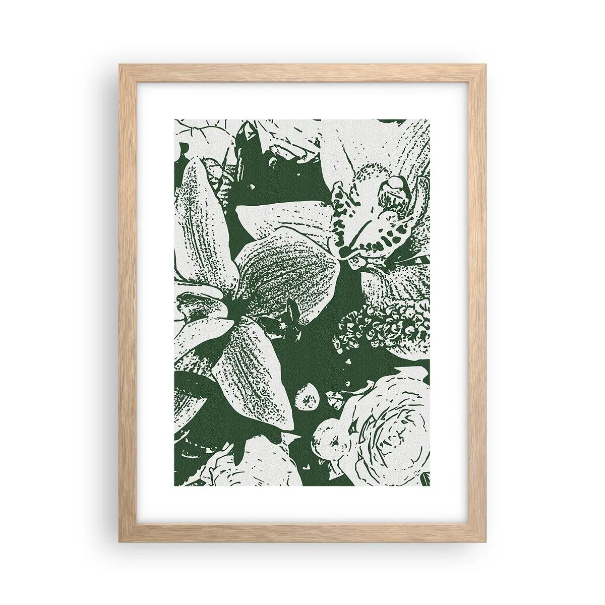 Plagát v ráme zo svetlého duba - Kytica – svet zelene - 30x40 cm