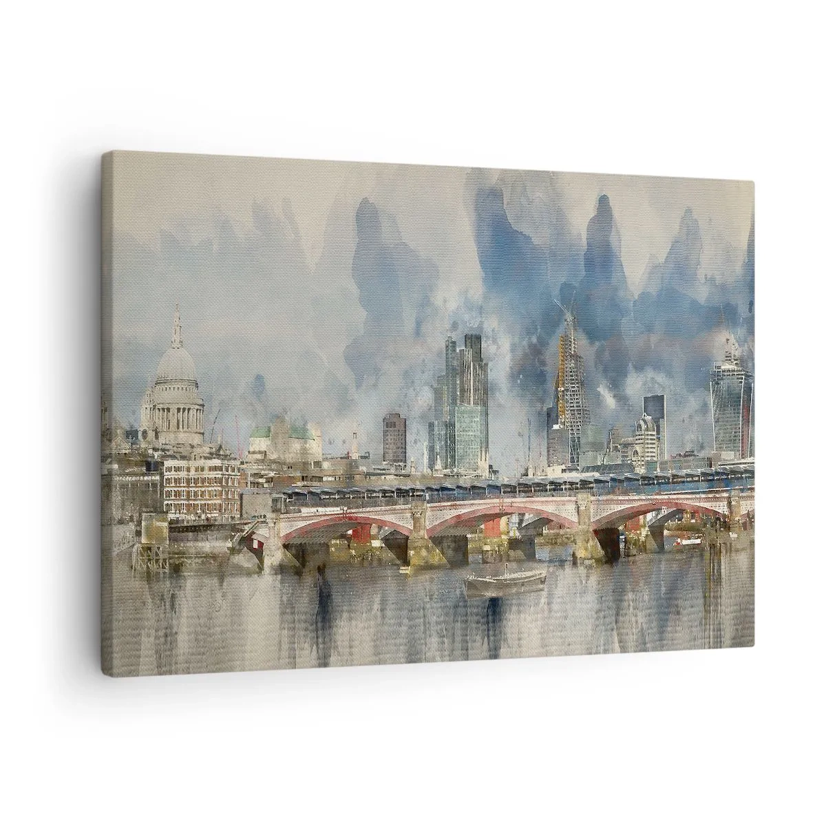 Obraz na plátne - Akvarelový pohľad na most a panorámu mesta - 70x50cm - Londýn v celej svojej kráse - Moderná nástenná dekorácia do obývacej izby a spálne ARTTOR