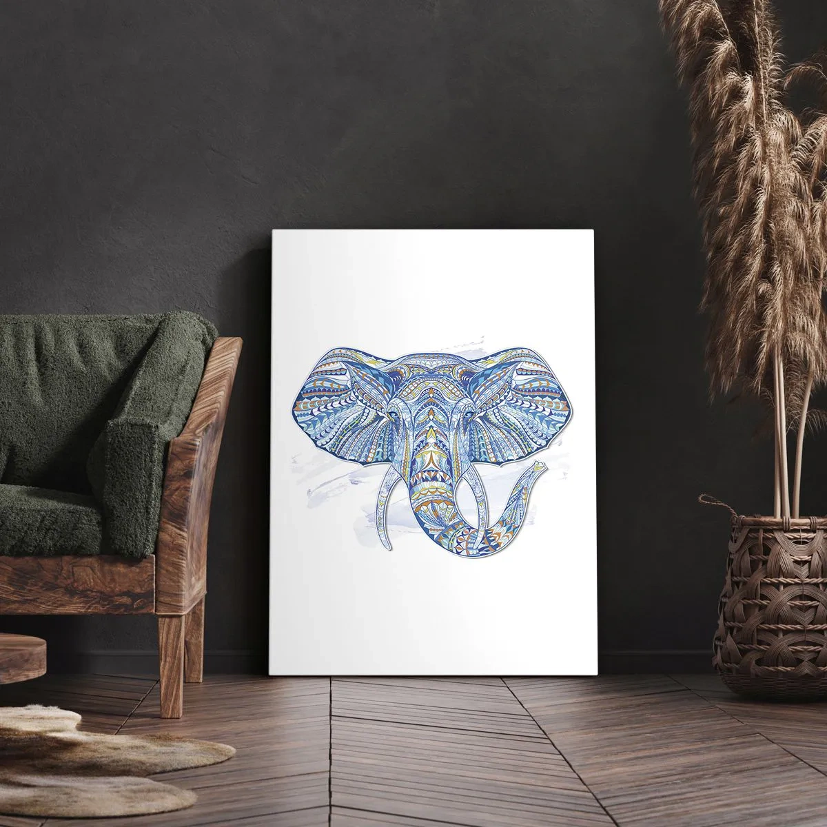 Obraz na plátne - Vykladaný zlatom a modrou - 65x120 cm