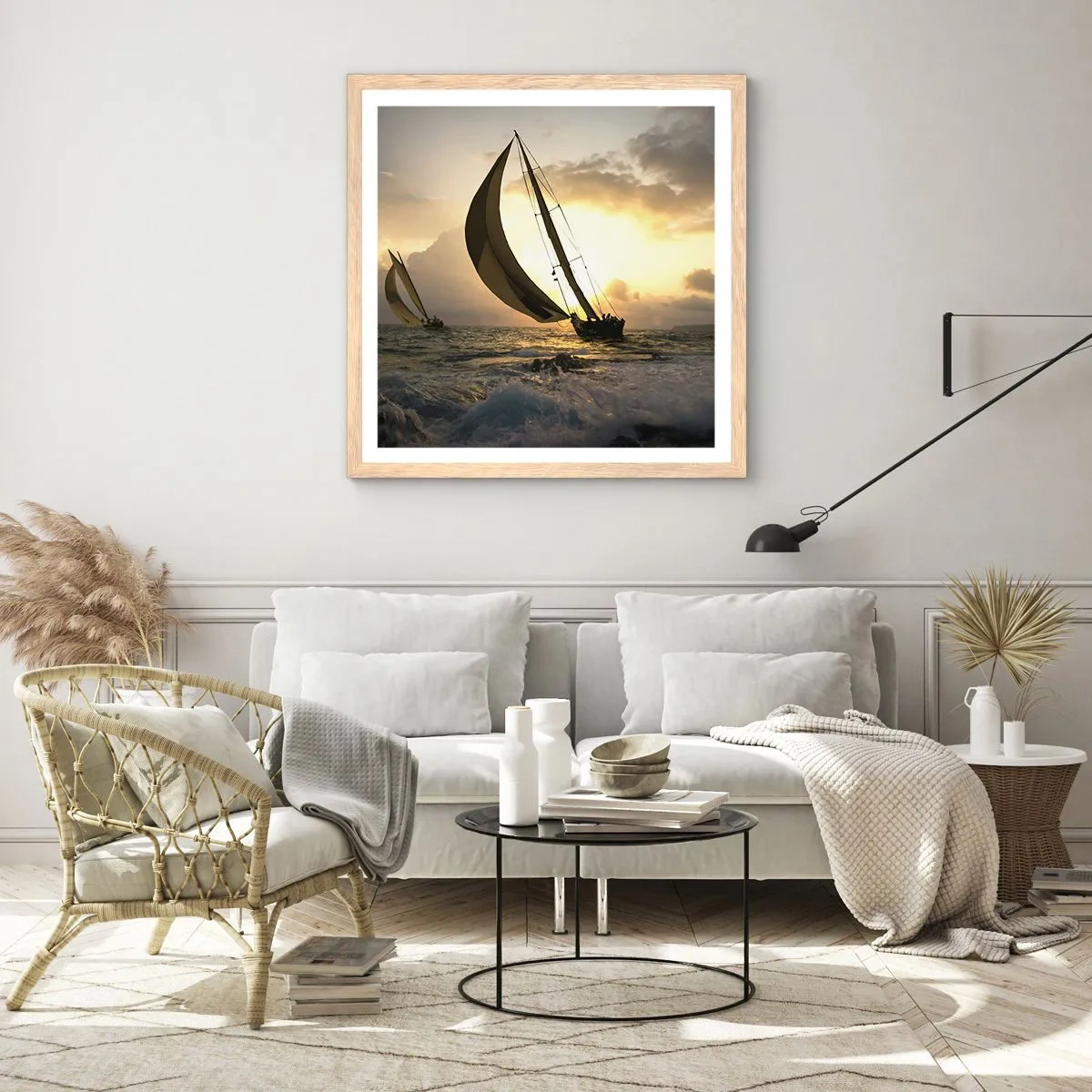 Plagát v ráme zo svetlého duba - S vetrom a proti vetru - 60x60 cm