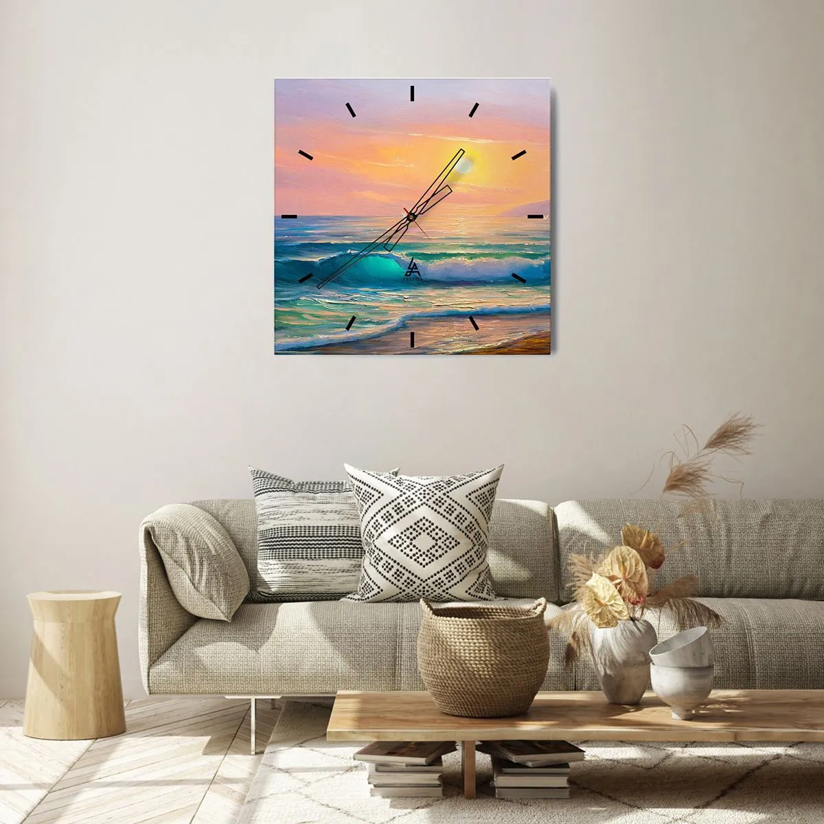 Nástenné hodiny - Tyrkysová pieseň vĺn - 30x30 cm