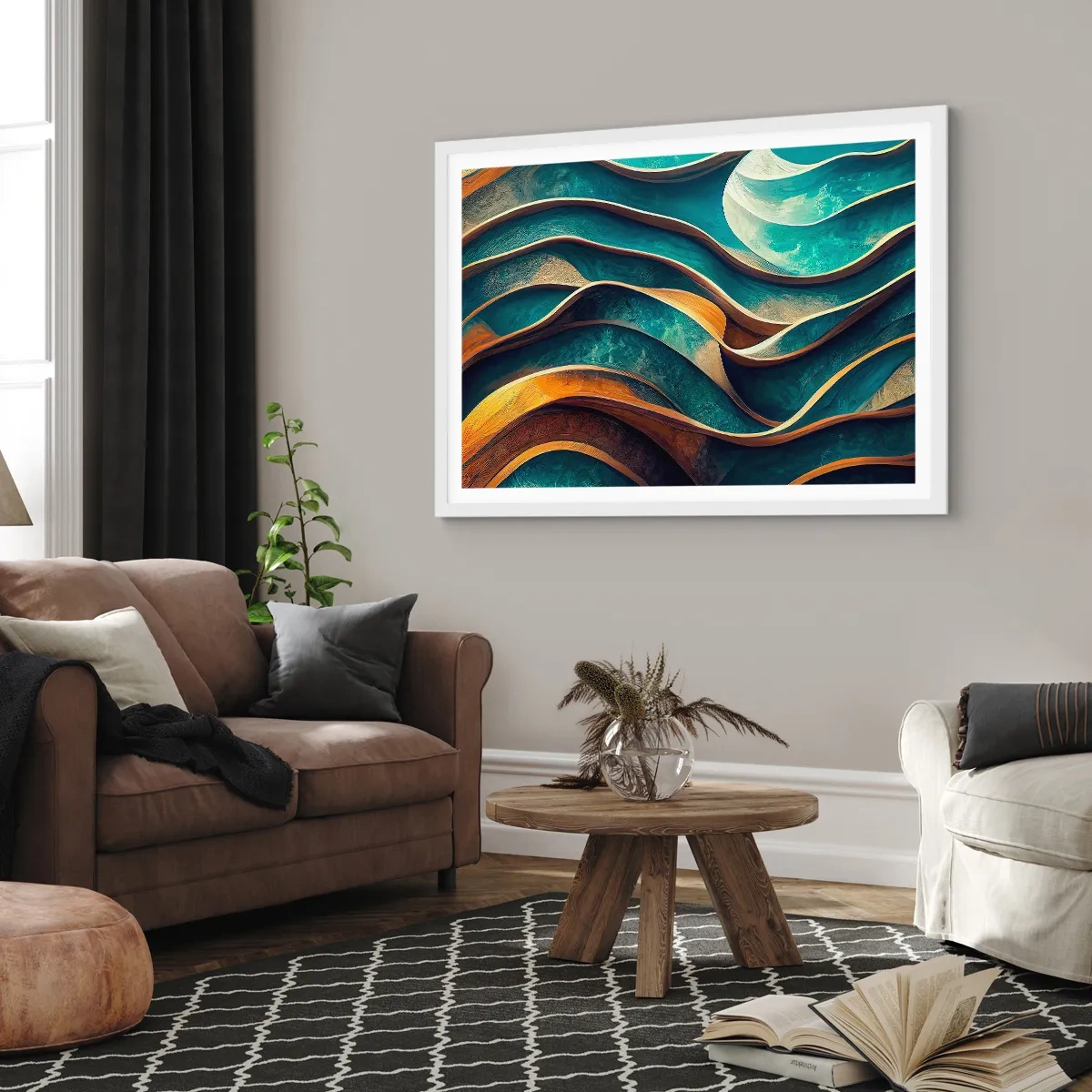 Plagát v bielom ráme - Meandre modrej - 40x30 cm