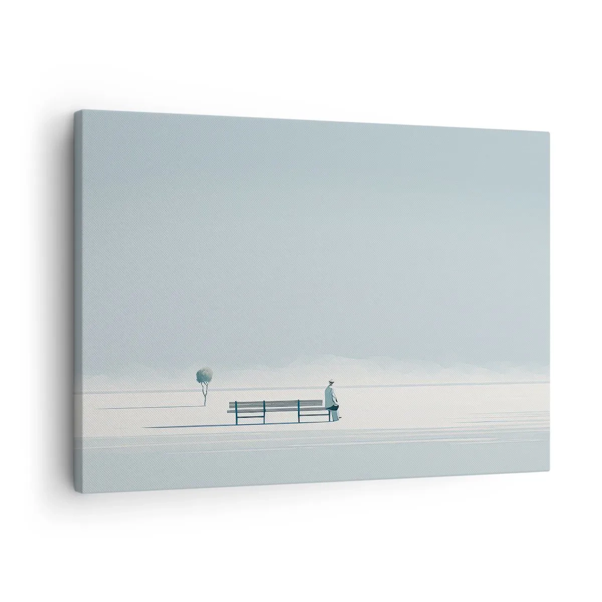 Obraz na plátne - Osoba sediaca na lavičke v minimalistickej krajine - 70x50cm - Áno, čakám. - Moderná nástenná dekorácia do obývacej izby a spálne ARTTOR