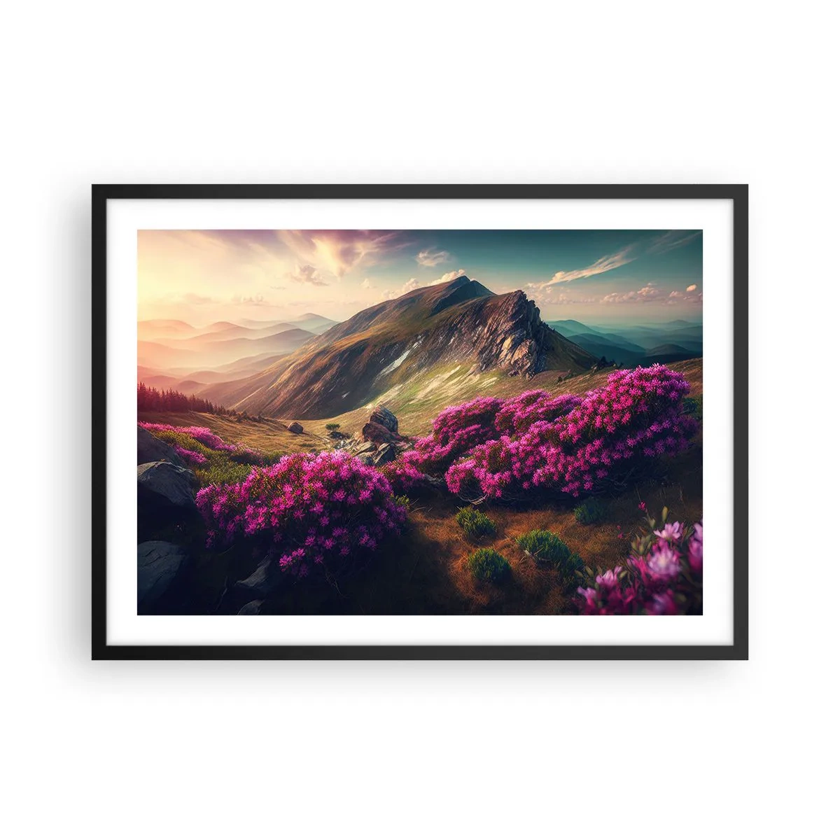 Plagát v čiernom ráme - Leto na horách - 70x50 cm