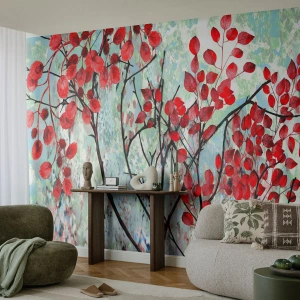 Fototapeta Premium Canvas - Strom v šarlátovej - Abstrakcia, Červené listy, Pobočka - 250x175 cm