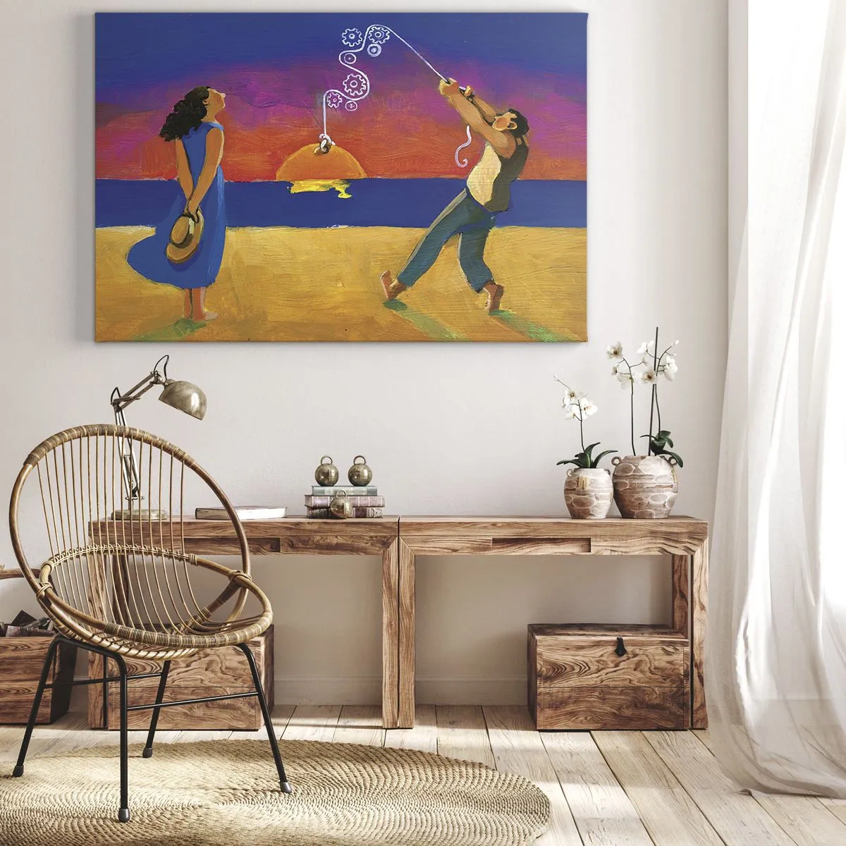Obraz na plátne - Postavy pri mori pri západe slnka - 70x50cm - Viac ako hviezda z neba - Moderná nástenná dekorácia do obývacej izby a spálne ARTTOR