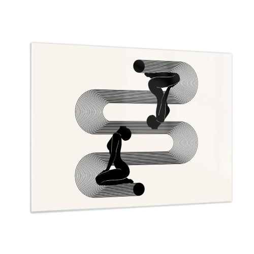 Obraz na skle - Minimalistické ženské siluety s grafickým motívom línií - 70x50cm - Zmyselná symetria - Moderná nástenná dekorácia do obývacej izby a spálne ARTTOR