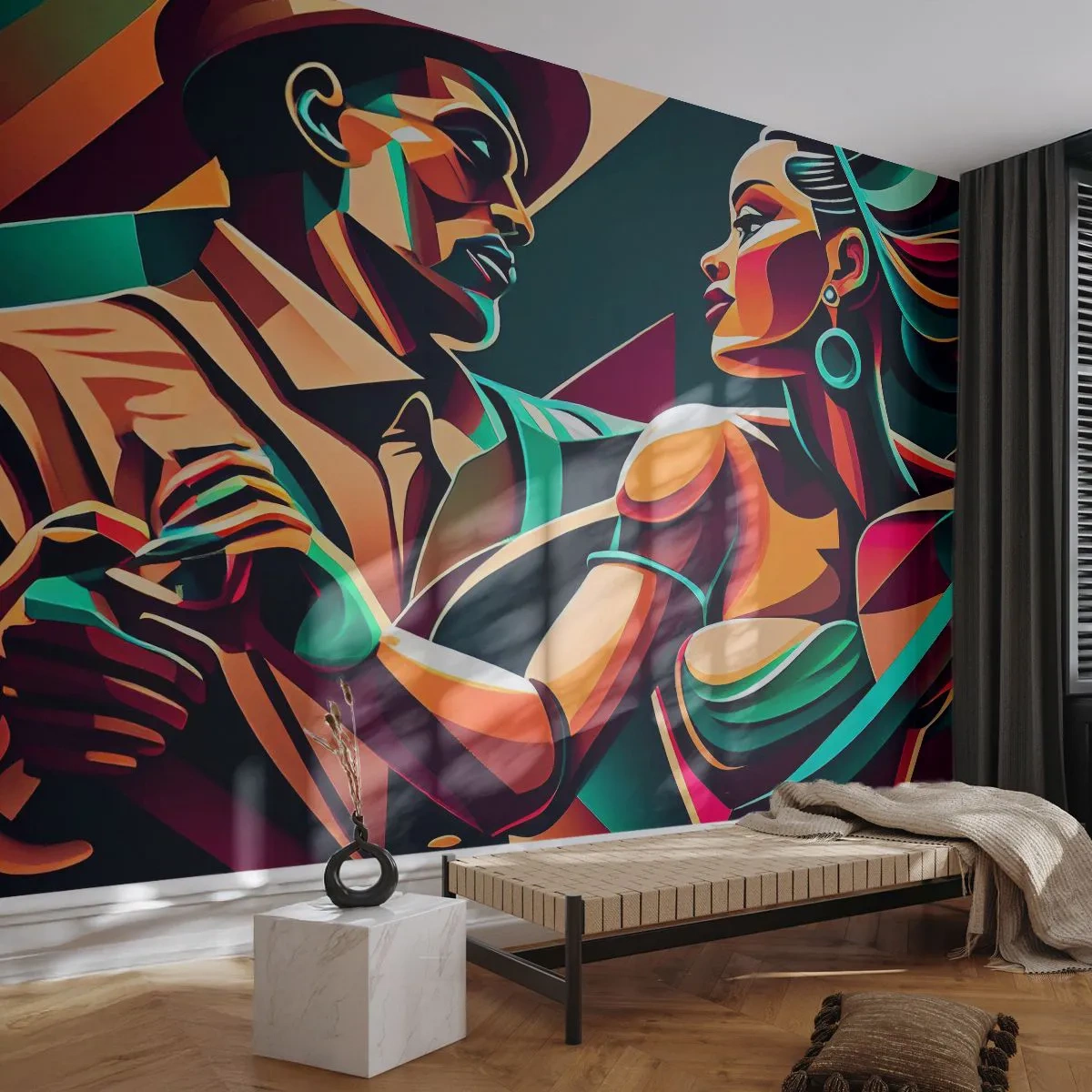 Fototapeta Premium Canvas - V rytme srdca - kubizmus, Pár, Tancujte - 250x175 cm
