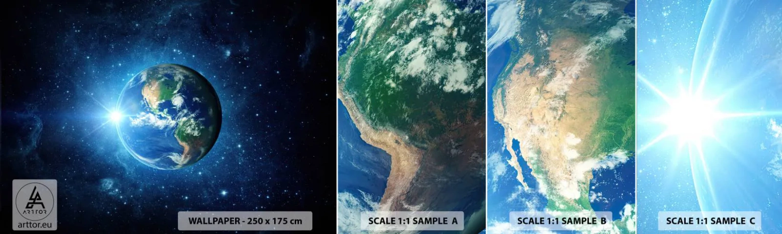 Vzorka samolepiacej fototapety Deluxe Sticker - Sme v nebi - Kozmos, Planéta Zem, Globe - 100x30 cm