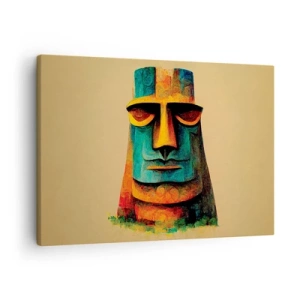 Obraz na plátne - Farebná socha z Veľkonočného ostrova - 70x50cm - Sošný, ale sympatický - Moderná nástenná dekorácia do obývacej izby a spálne ARTTOR