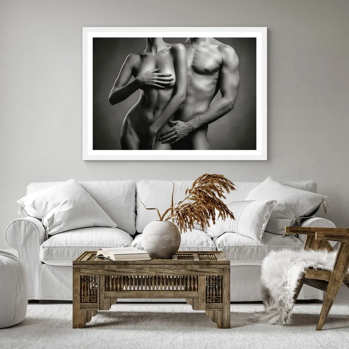 Plagát v bielom ráme - Adam a Eva - 100x70 cm