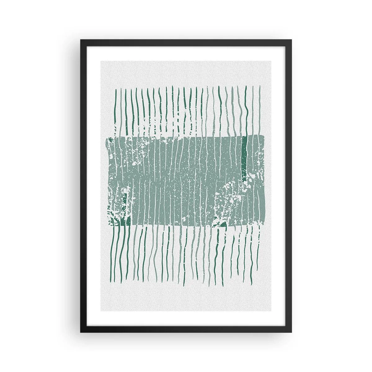 Plagát v čiernom ráme - Minimalistická kompozícia línií a textúr v odtieňoch zelenej. - 50x70cm - Morská abstrakcia - Moderná nástenná dekorácia do obývacej izby a spálne ARTTOR