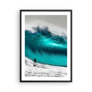Plagát v čiernom ráme - Surfer pred obrovskou tyrkysovou vlnou. - 50x70cm - Výzva prijatá - Moderná nástenná dekorácia do obývacej izby a spálne ARTTOR